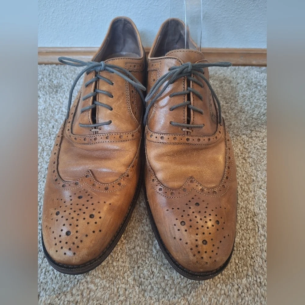 Johnston & Murphy Tyndall Flex Wing Tip Saddle Tan Lace-Up Oxfords Men's 10